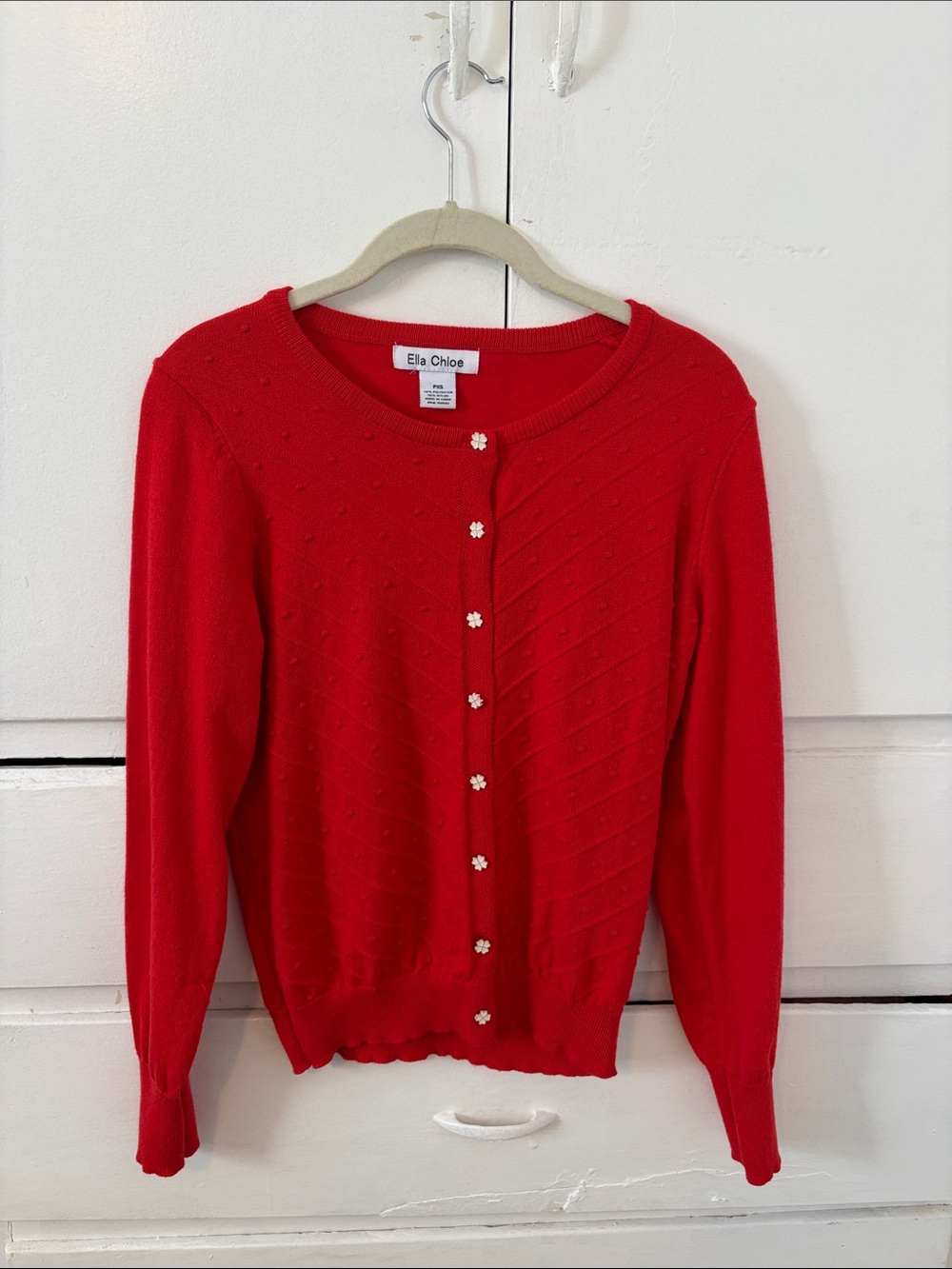 Red Daisy-Button Knit Cardigan